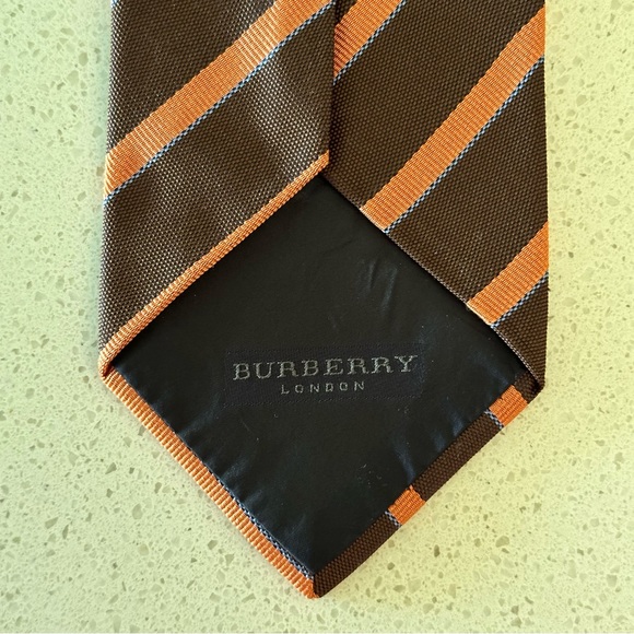 Burberry Brown Orange Striped Silk Tie - Picture 4 of 8
